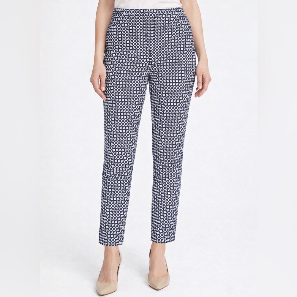 Talbots Chatham ankle pants navy blue & white geometric print women’s 4